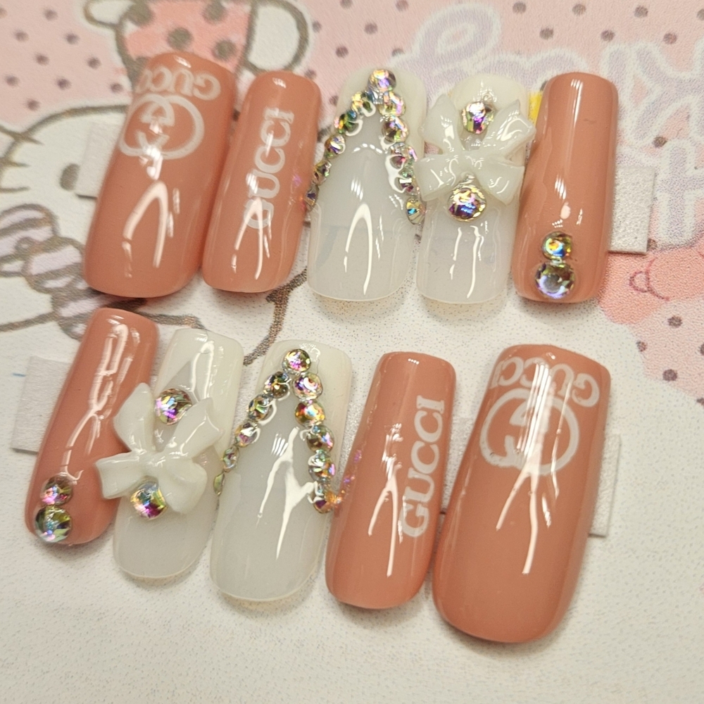 Pink and Ivory Nail Set